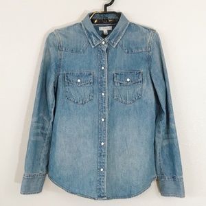 💐J. Crew Denim Western Shirt Fitted Pearl Snap